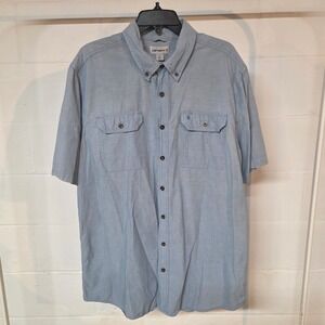 Carhartt Mens Chambray XL Tall Loose Fit Short Sleeve Button Down Shirt Blue